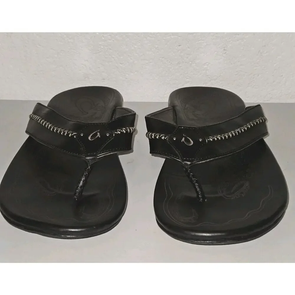 Olukai Mea Ola Mano Men's Sandals Flip Flops Black / Dk Shadow Size 15